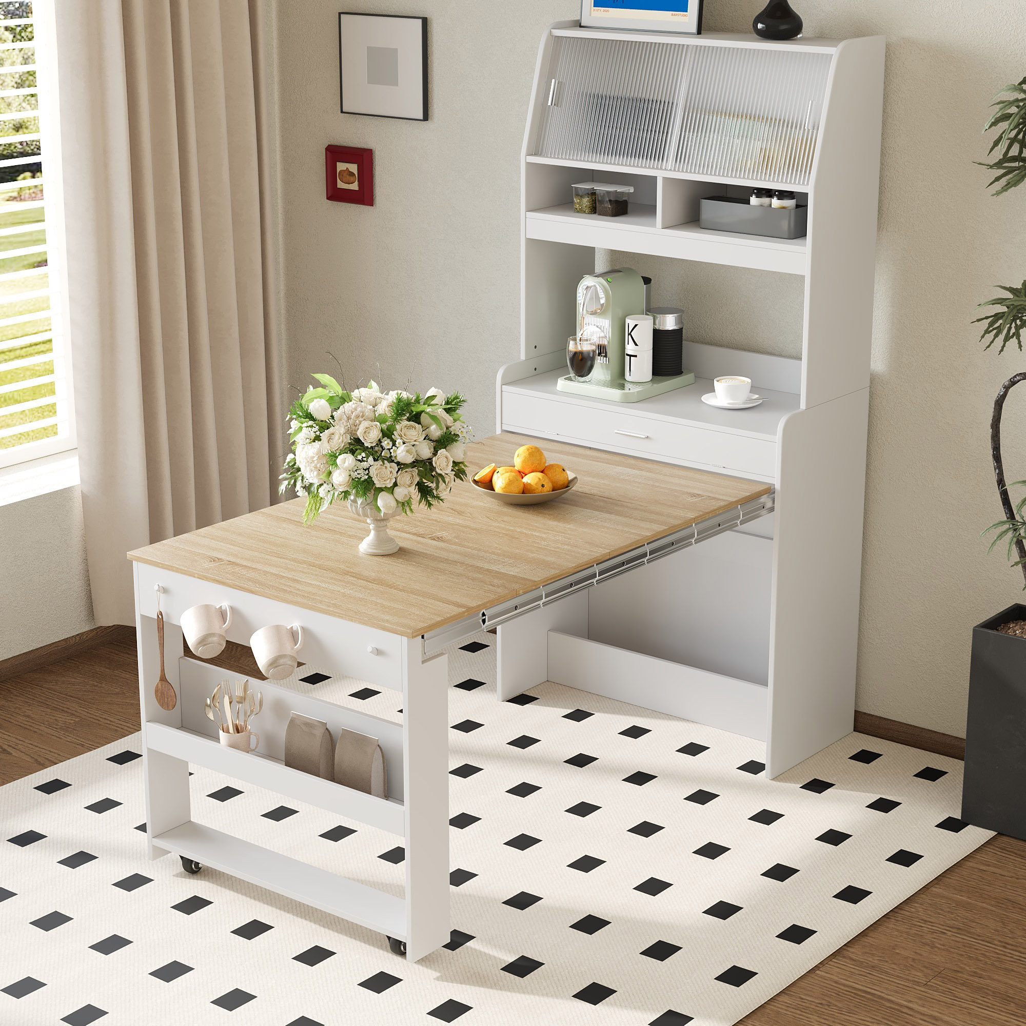 Latitude Run® Kitchen Pantry Cabinet with Extendable Table | Wayfair